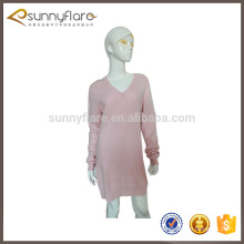 Hot sale 100% cashmere simple long sleeve long dress for ladies